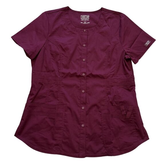 Cherokee Womens Modern Classic Core Stretch Scrub Top Wine L Medical NWT - Picture 1 of 7